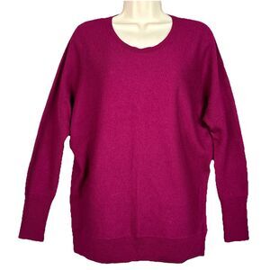 Tahari‎ Merino Wool Sweater Womens M Red Maroon Ribbed Knit Crewneck Pullover